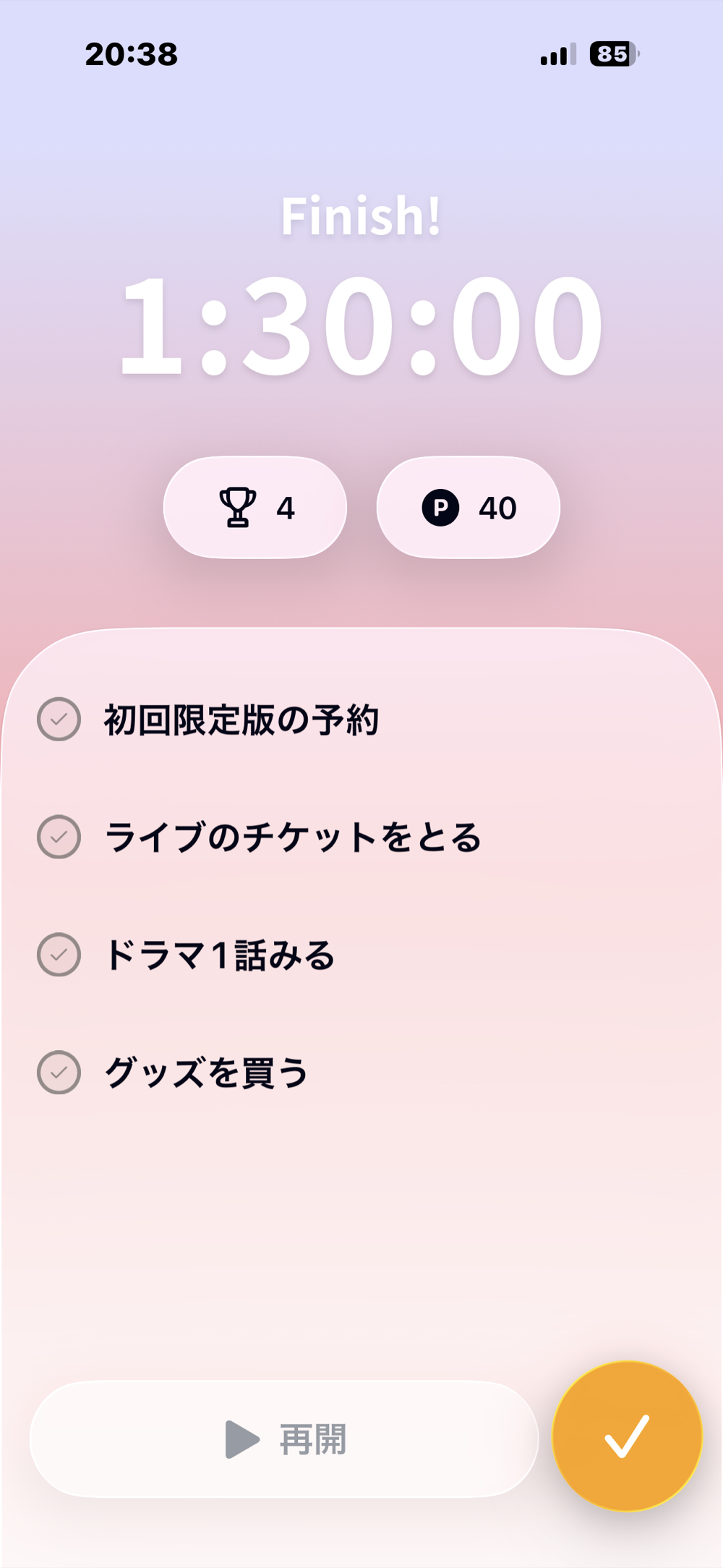 フィニッシュ。トロフィーとポイントを獲得